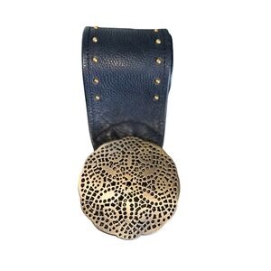 Fossil Sand Dollar Plaque Belt Women S Black Leather Studded Wide Boho Chic